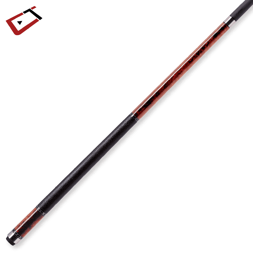 CUETEC CYNERGY TRUEWOOD MAPPA BURL II RED/BLACK FULL-GRAIN LEATHER WRAP 12.5MM 19OZ