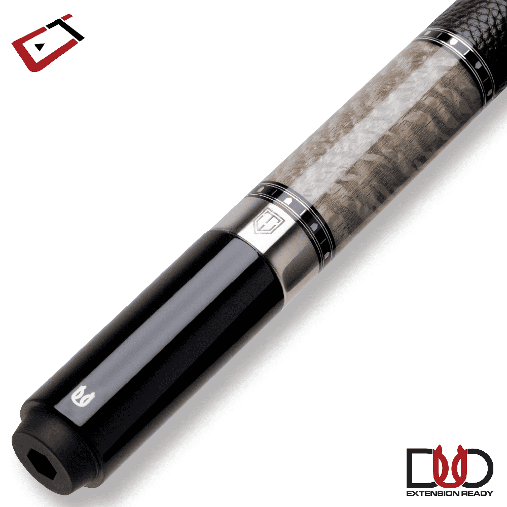 Baguette de billard Cuetec Cynergy Truewood Sycamore II, gris et noir, grip en cuir pleine fleur, 12,5 mm, 19 oz