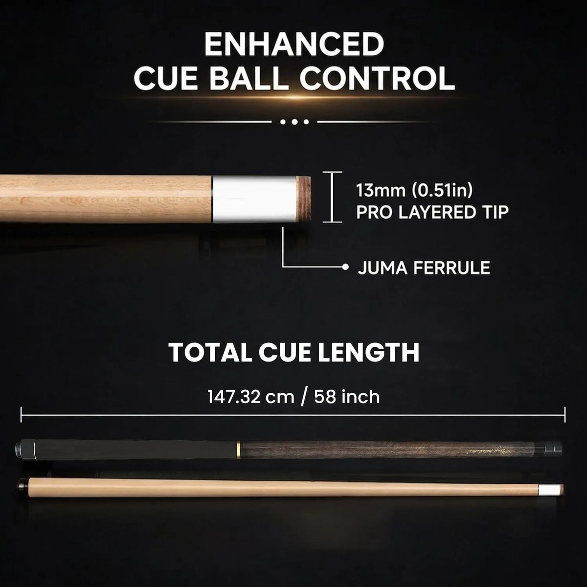 BALABUSHKA BREAK/JUMP CUE  GBJBK-2 NO WRAP BLACK/WOOD 13MM 19OZ