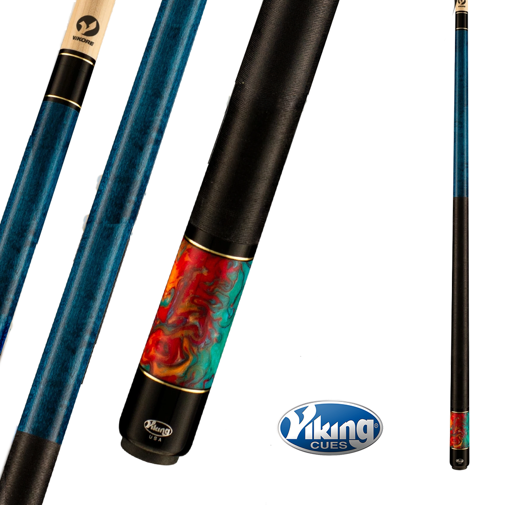 VIKING BEDLAM POOL CUE BE0108 BLUE/ORANGE/TEAL IRISH LINEN WRAP 12.75MM 19OZ
