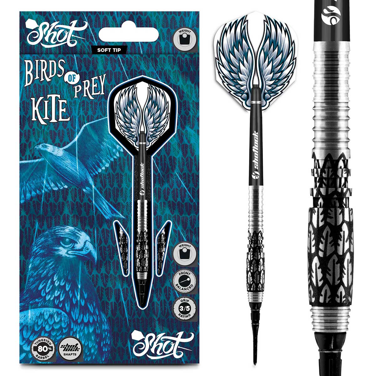 FLÉCHETTES SHOT BIRDS OF PREY KITE EMBOUT SOUPLE - 20GM BARREAUX EN TUNGSTÈNE À 80%