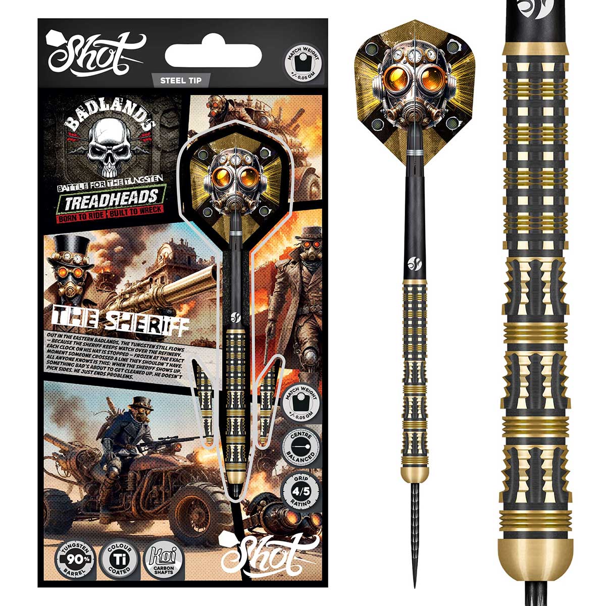 SHOT BADLANDS THE SHERIFF STEEL TIP DART SET - 90% TUNGSTEN BARRELS