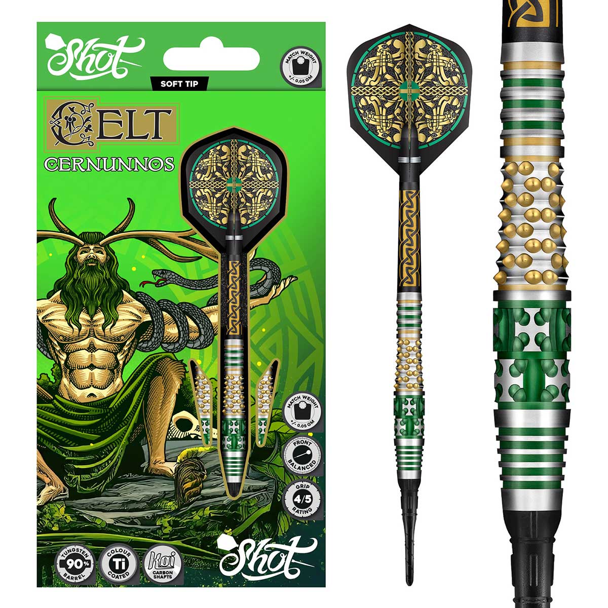 SHOT CELT CERNUNNOS SOFT TIP DART SET - 90% TUNGSTEN BARRELS