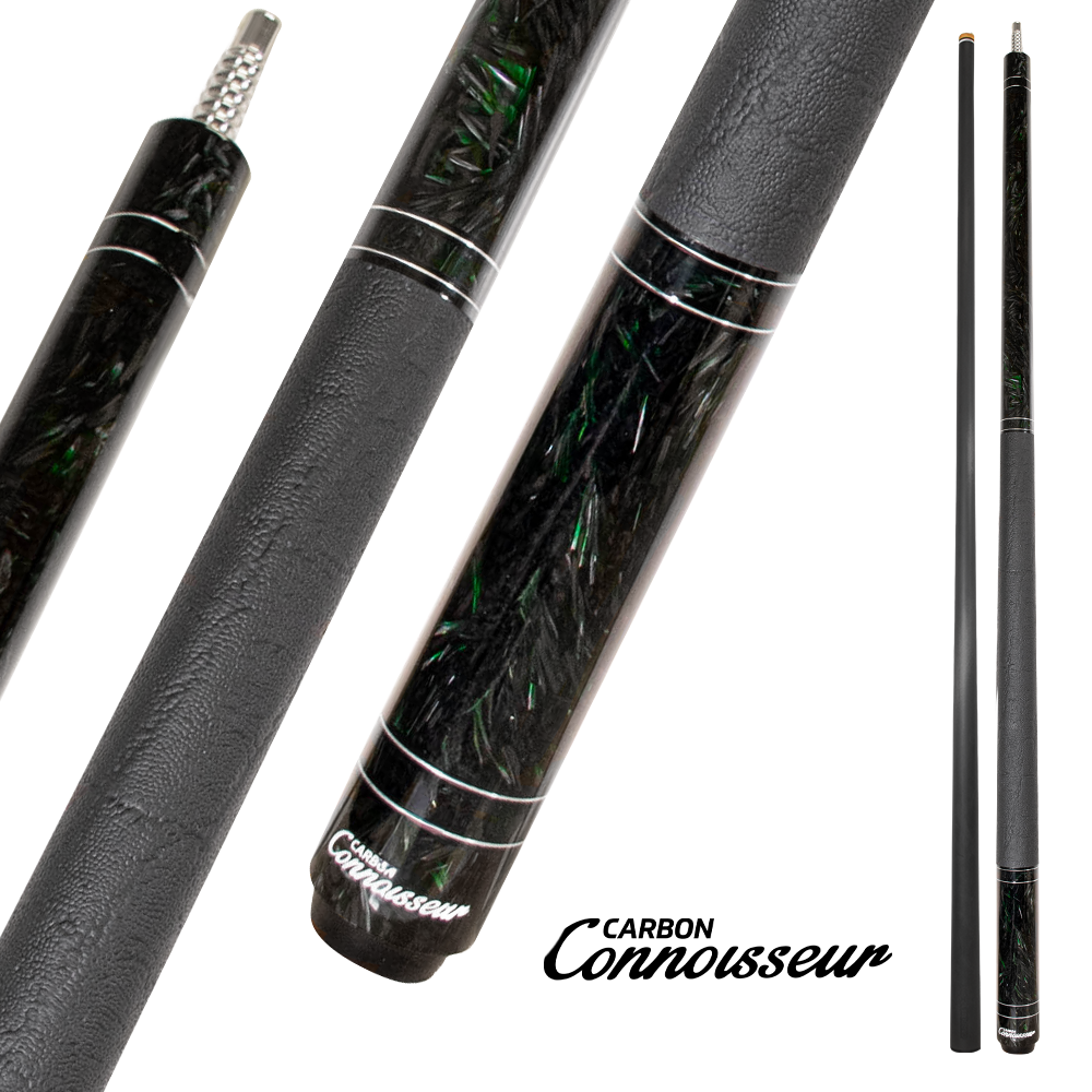 CONNOISSEUR RESIN & CARBON 2-PIECES CUE - CARBON FIBER SHAFT BLACK/GREEN 12.5MM 19OZ