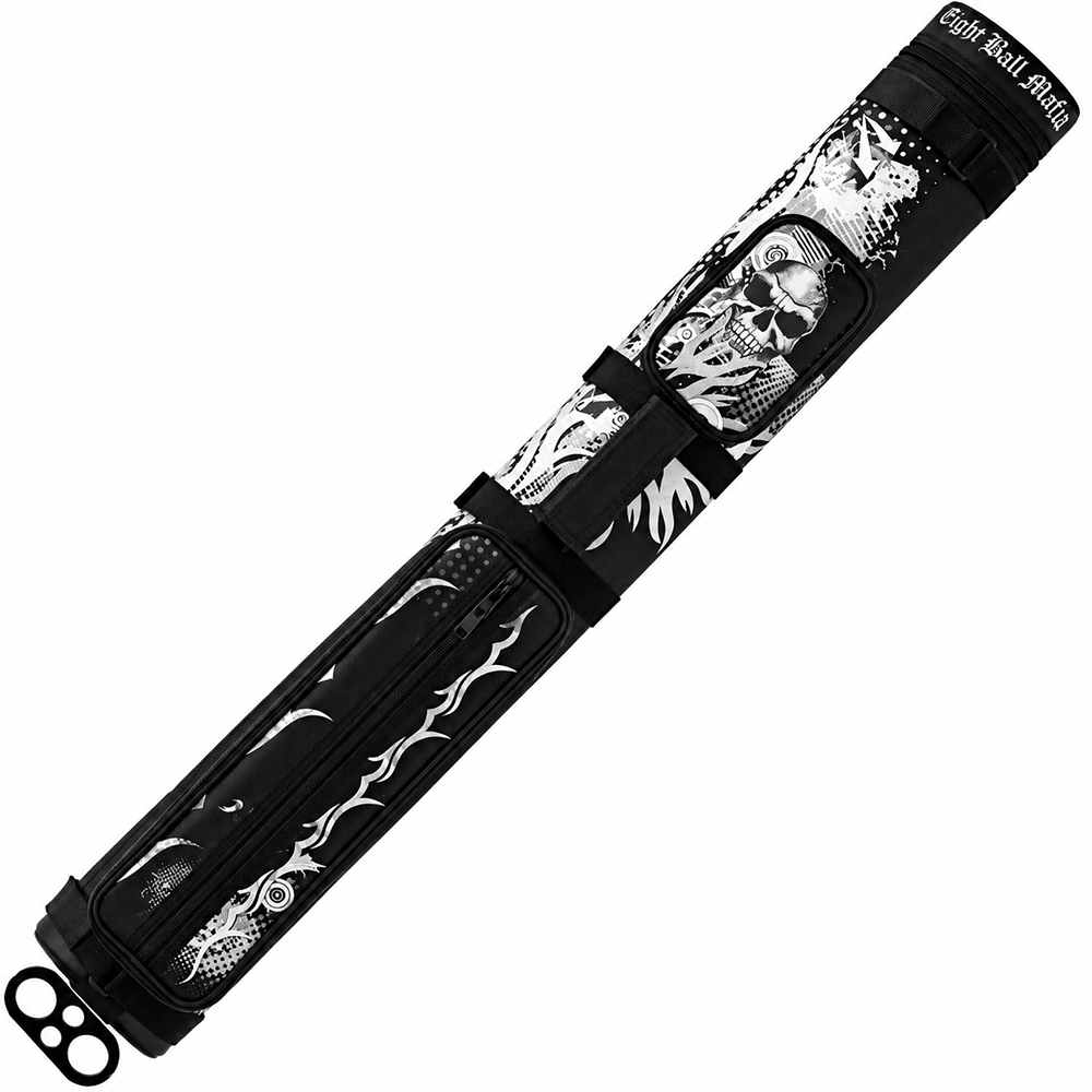 EIGHT BALL MAFIA EBMC22A 2X2 HARD CUE CASE - BLACK/WHITE WITH SKULLS/FLAMES