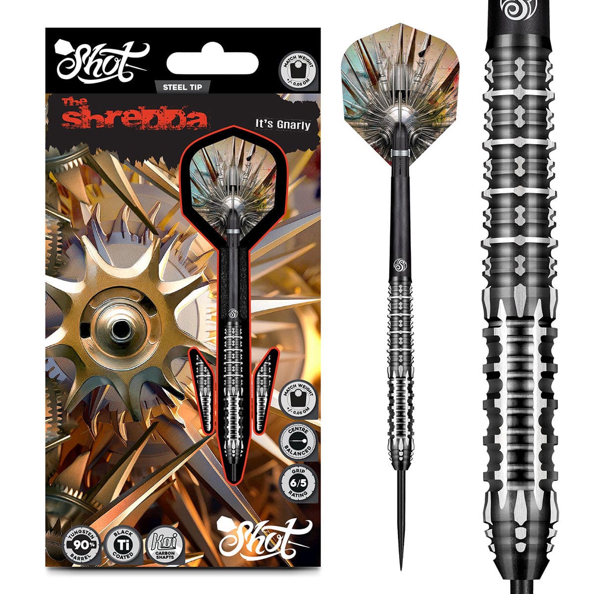 SHOT GNARLY SHREDDA STEEL TIP DART SET - 90% TUNGSTEN DART BARRELS