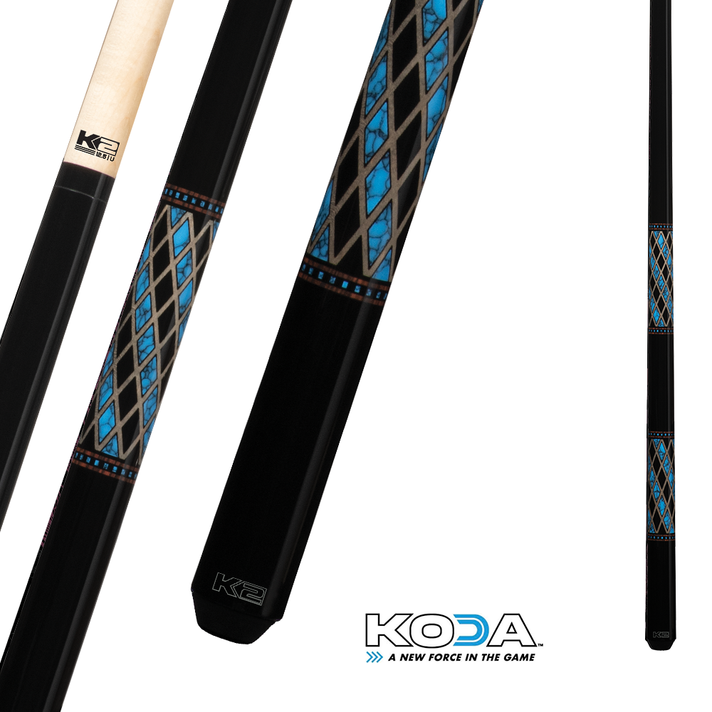 BAGUETTE DE BILLARD KODA SPORT K2 SERIES KL115 NOIRE ET BLEUE 12.5MM 19OZ
