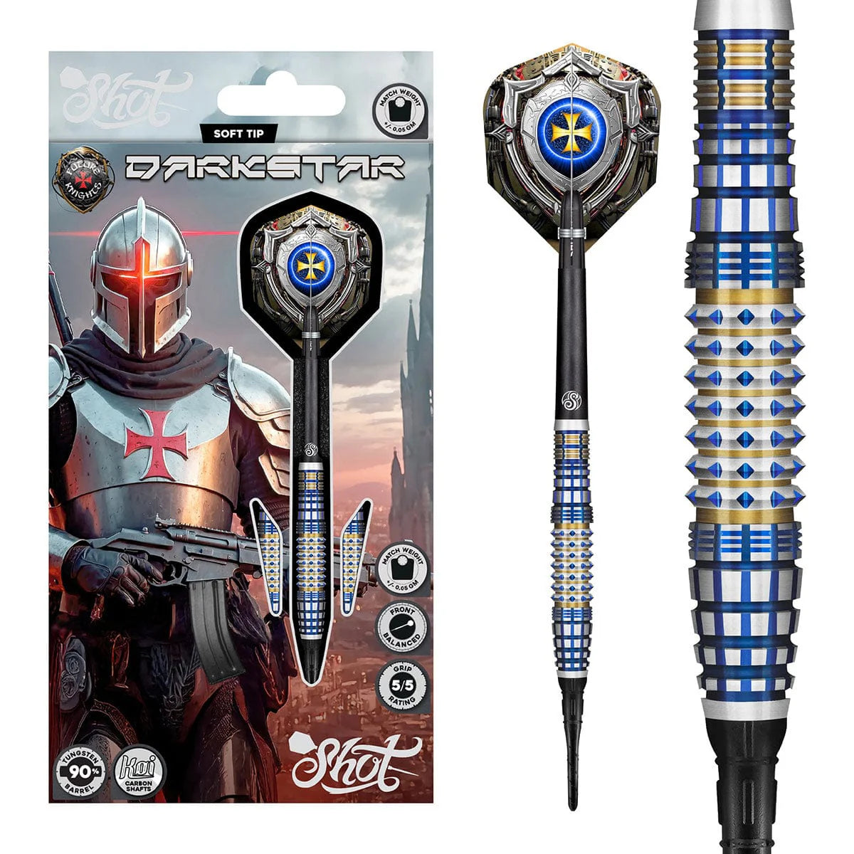 SHOT FUTURE KNIGHTS DARKSTAR SOFT TIP DART SET - 90% TUNGSTEN BARRELS