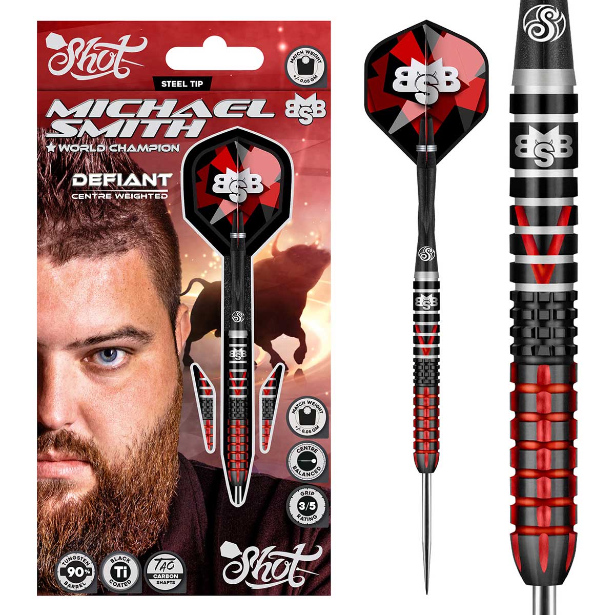 FLÉCHETTES SHOT DEFIANT DE MICHAEL SMITH POINTE D'ACIER - BARREAUX EN TUNGSTÈNE À 90%