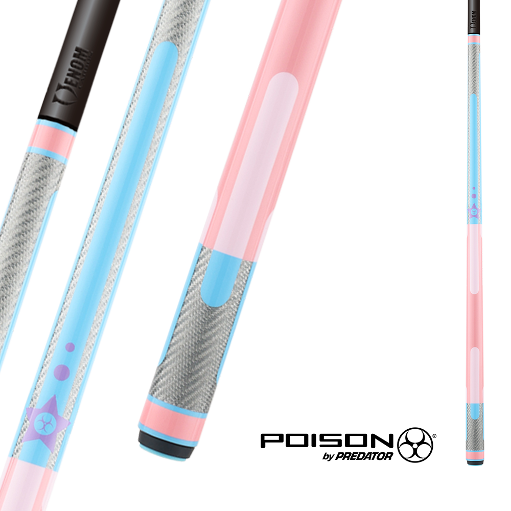 POISON CANDY SUGAR POOL CUE WITH CARBON FIBER SHAFT - PINK/LIGHT BLUE - NO WRAP 12.4MM 19OZ