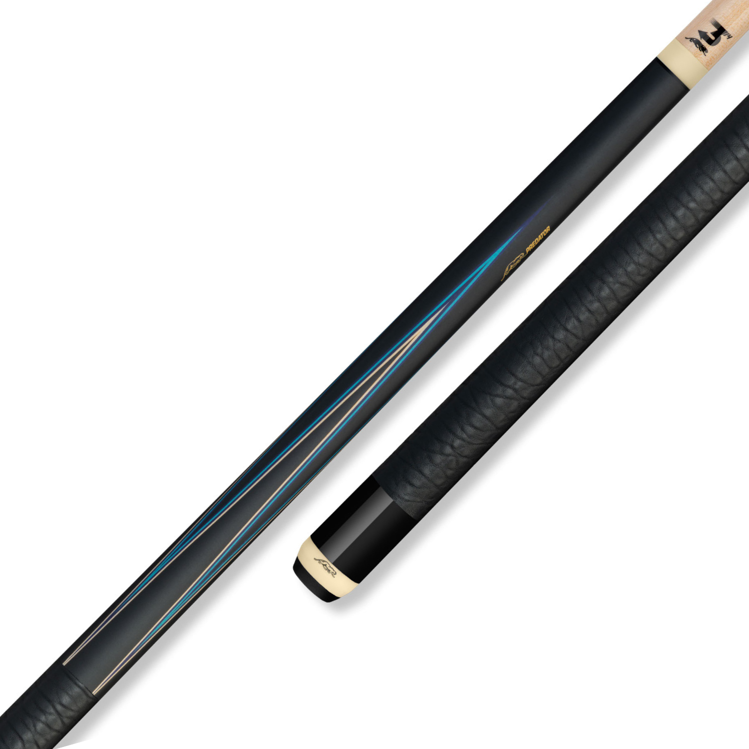 PREDATOR 8-POINT SNEAKY PETE POOL CUE - BLACK/CURLY/BLUE - ELEPHANT PATTERN LEATHER WRAP (SHAFT NOT INCLUDED)
