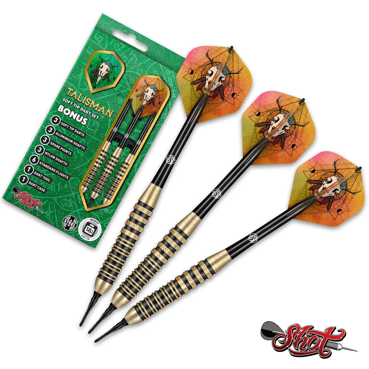 SHOT TALISMAN SOFT TIP DARTS SET - HIGH PERFORMANCE STEEL