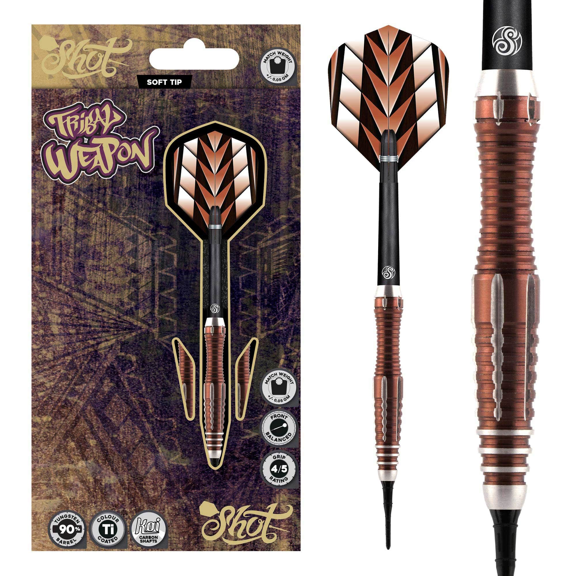 SHOT TRIBAL WEAPON 1 SERIES SOFT TIP DART SET - 90% TUNGSTEN BARRELS