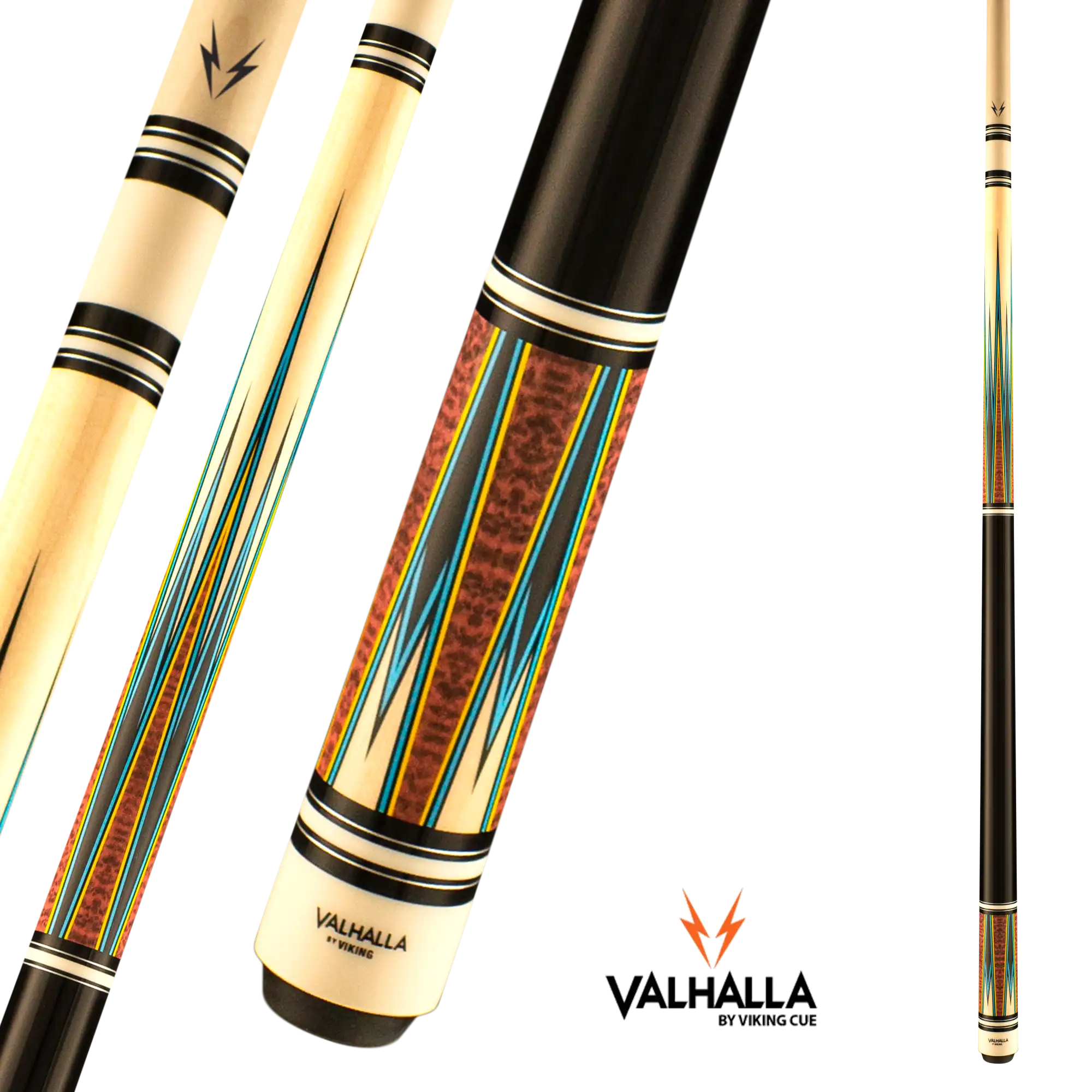 VIKING VALHALLA VA931 POOL CUE BLUE YELLOW AND BROWN NO WRAP 13MM 19OZ