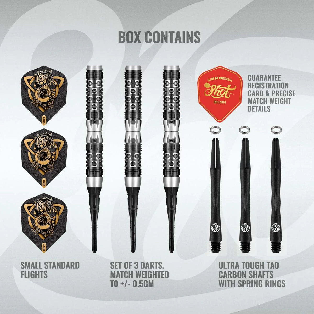 SHOT VIKING WOLF SOFT TIP DART SET - 90% TUNGSTEN BARRELS