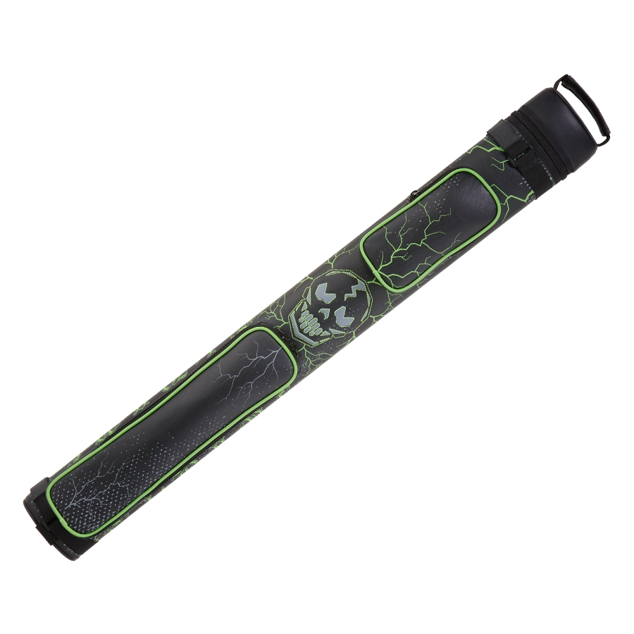 ÉTUI RIGIDE POUR BAGUETTES DE BILLARD EIGHT BALL MAFIA EBMC22K - NOIR AVEC TÊTES DE MORT VERTES - 2 MANCHES 2 FLÈCHES