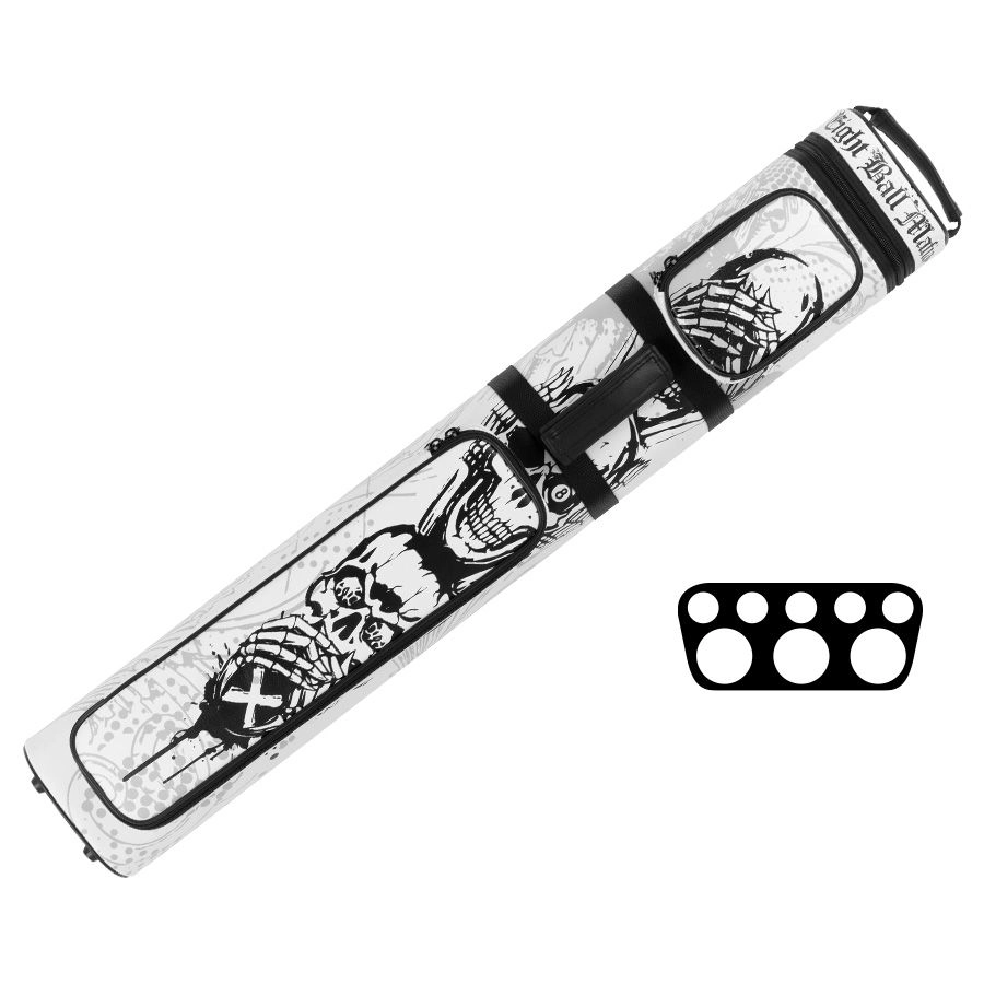 ÉTUI RIGIDE EIGHT BALL MAFIA EBMC35G 3 MANCHES 5 FLÈCHES - BLANC/NOIR AVEC DES CRÂNES EMPILÉS « NO EVIL »