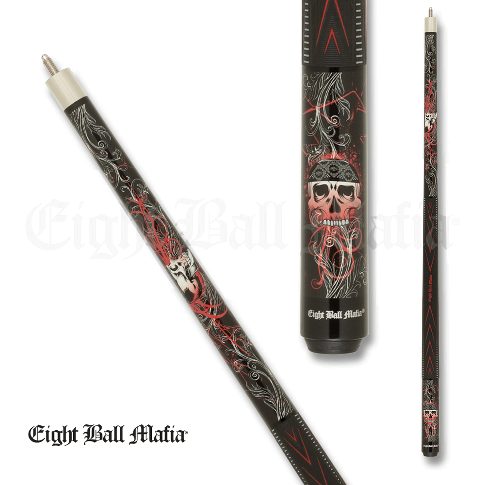 ACTION EIGHT BALL MAFIA EBM28 CUE BLACKRED SPORT GRIP WRAP 13MM 19OZ