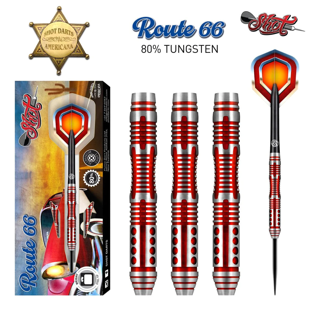 AMERICANA ROUTE 66 STEEL TIP DART SET-80% TUNGSTEN BARRELS