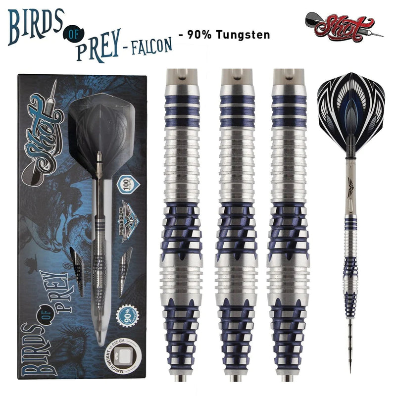 BIRDS OF PREY FALCON STEEL TIP DART SET-90% TUNGSTEN BARRELS
