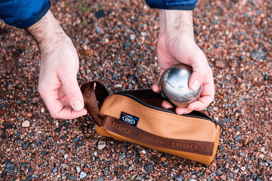 BOCCE LEATHER CASE OBUT 3 BALLS CAMEL