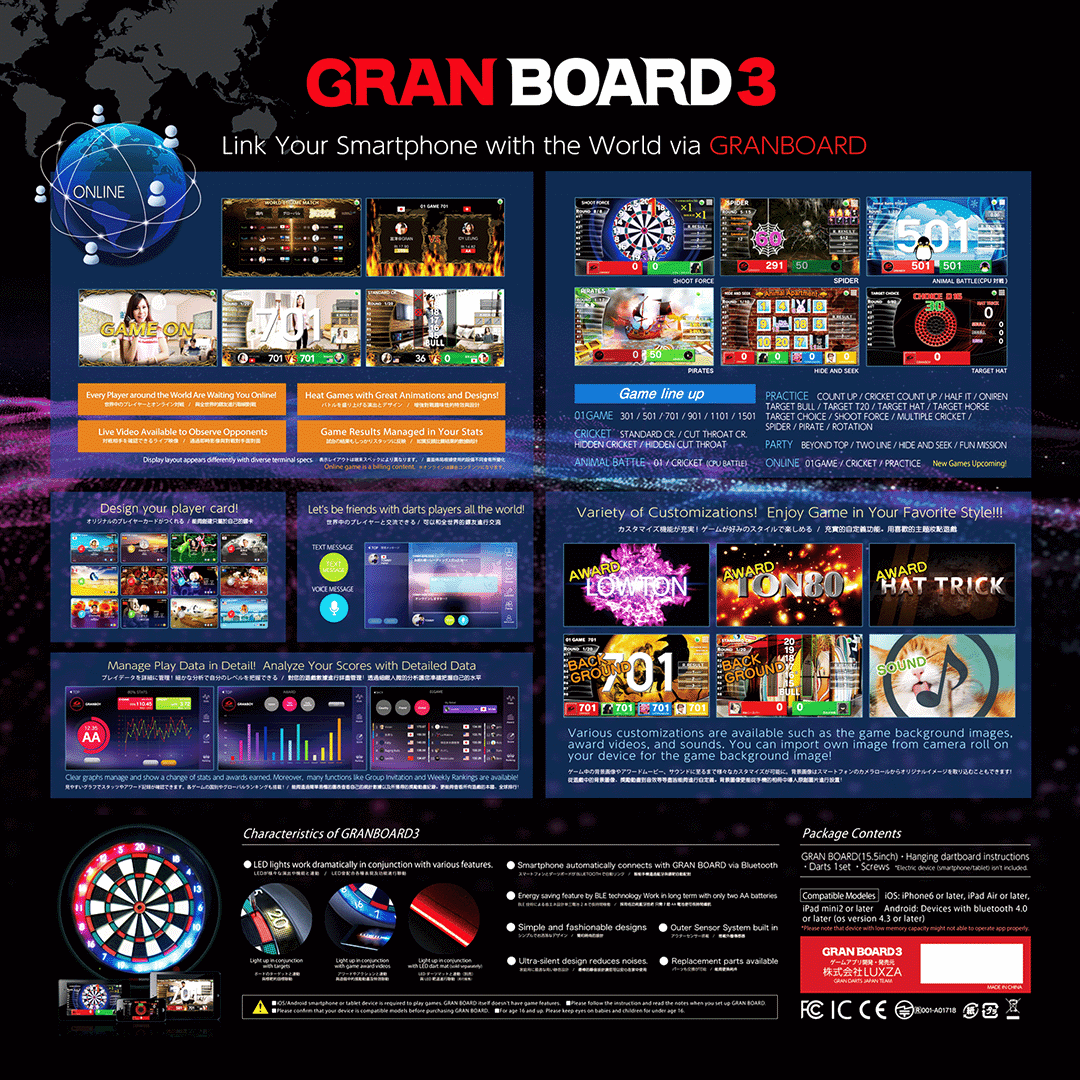 GRANBOARD 3S BLUETOOTH BLUE ELECTRONIC DART BOARD