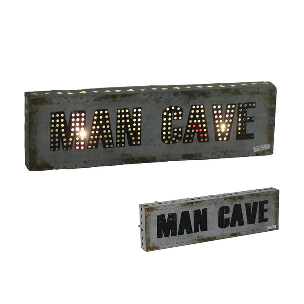 METAL SIGN-21 MAN CAVE W LIGHTS