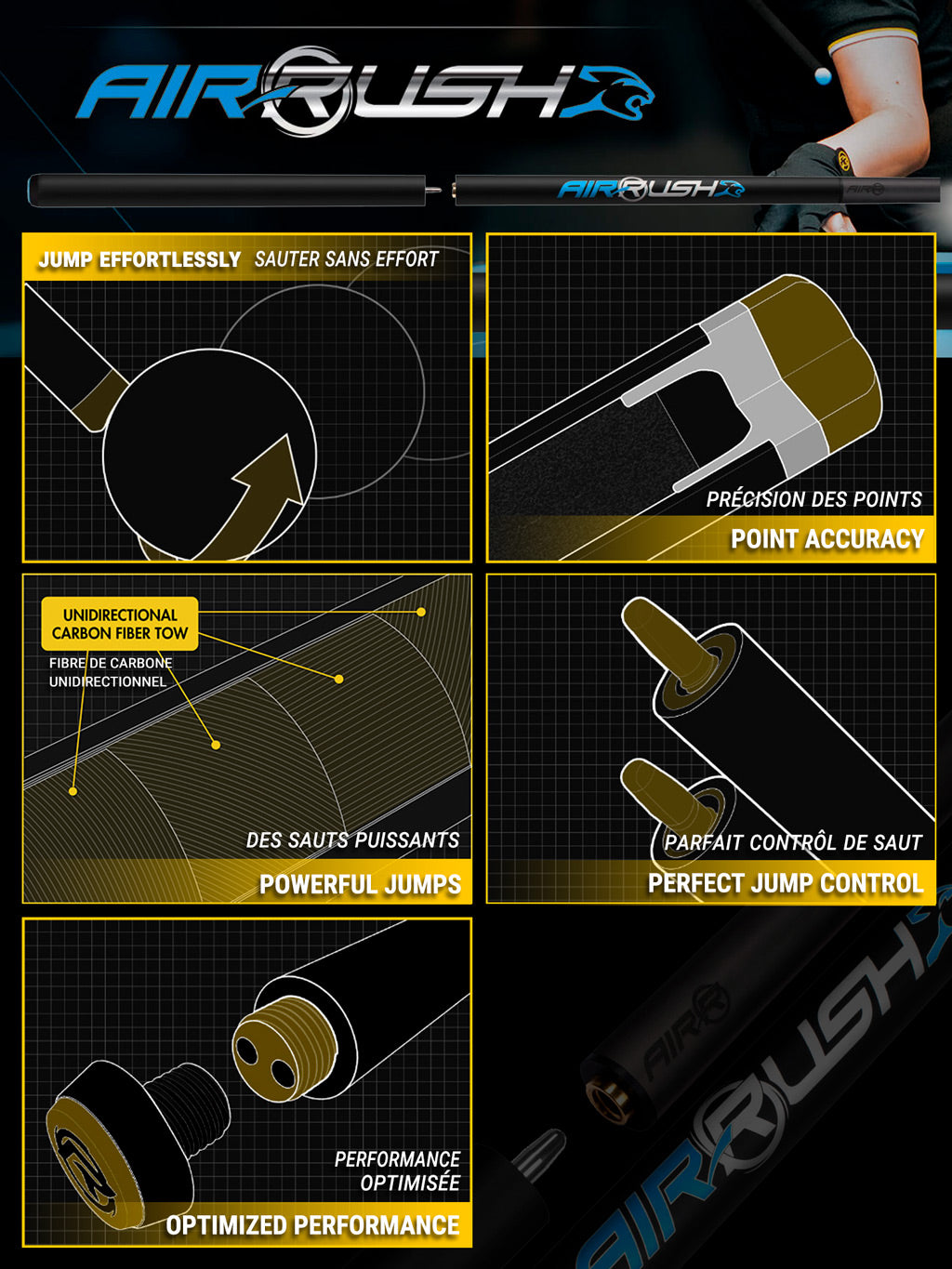 PREDATOR AIR RUSH JUMP CUE NO WRAP AIR REVO SHAFT