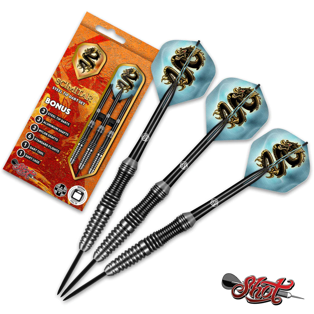 SHOT SCIMITAR STEEL TIP DARTS SET-PROFESSIONAL STAINLESS STEEL