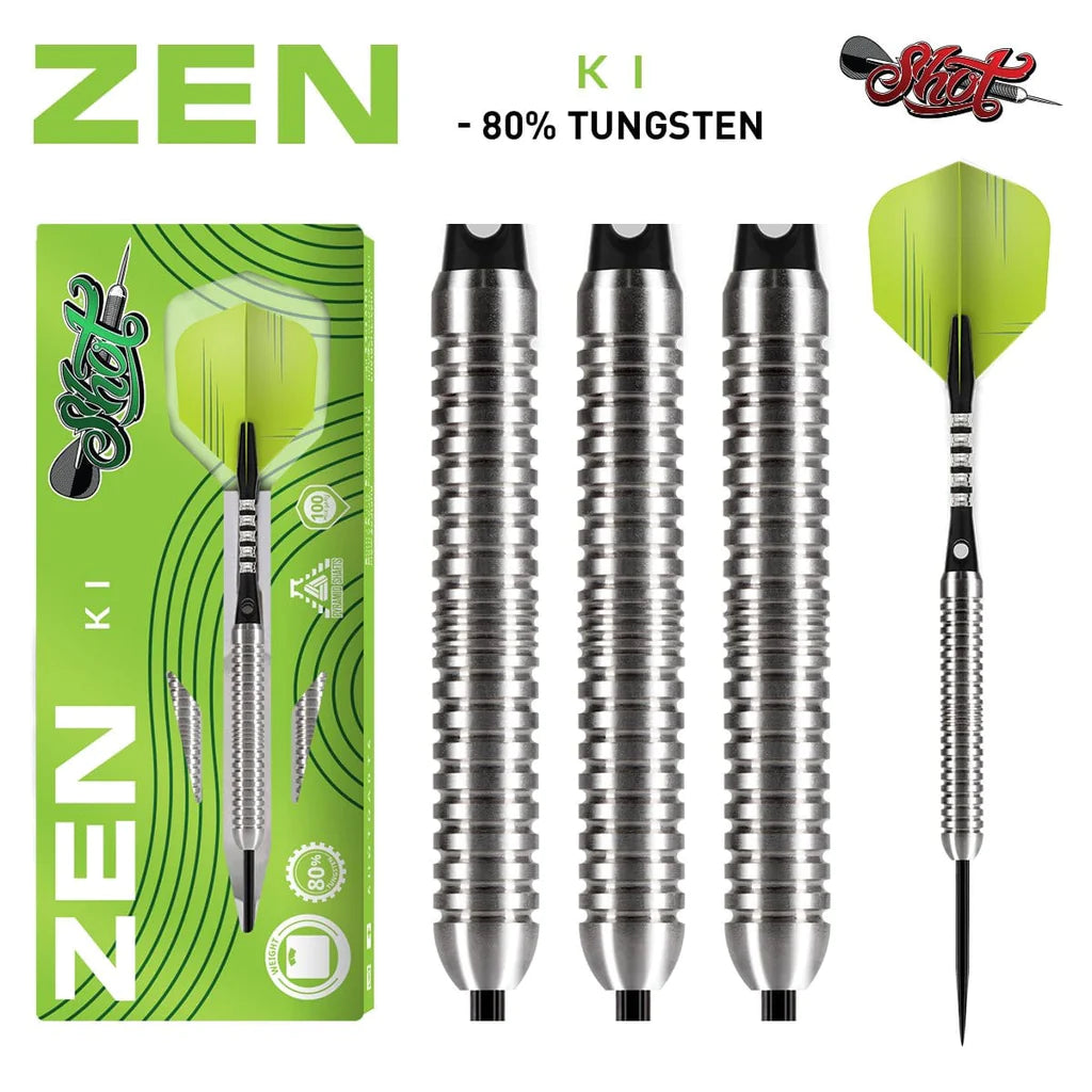 ZEN KI STEEL TIP DART SET-80% TUNGSTEN BARRELS