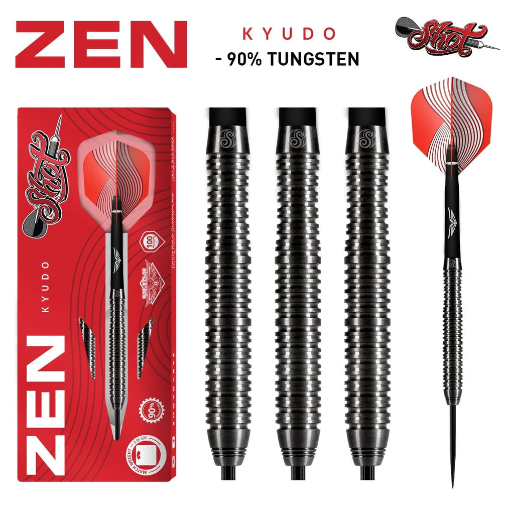 ZEN KYUDO STEEL TIP DART SET-90% TUNGSTEN BARRELS